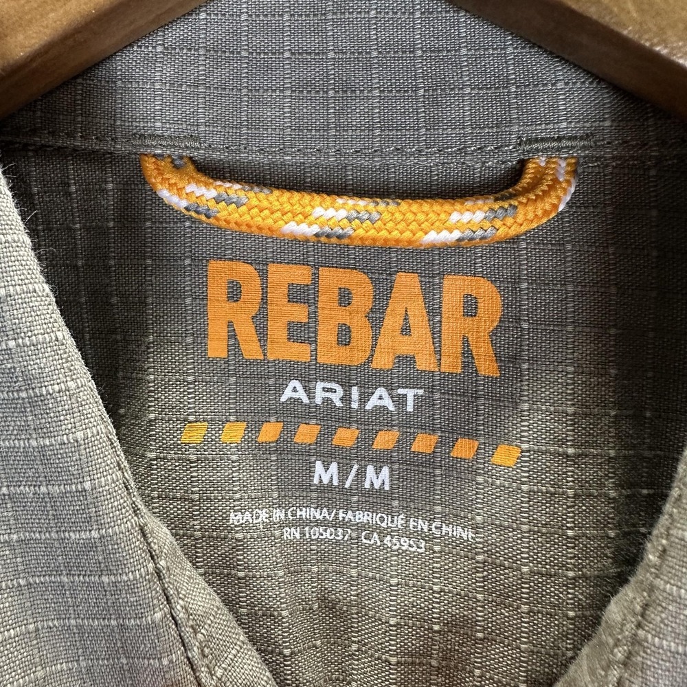 Ariat Rebar Shirt Mens Medium Brown Ripstop Long Sleeve Button Workwear Rugged - Picture 3 of 16
